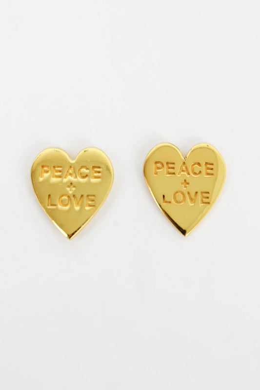 My Doris Gold Peace & Love Heart Studs